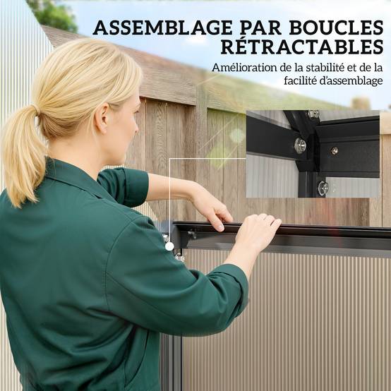 Serre de Jardin Aluminium Polycarbonate, Fenêtre Réglable et Porte Battante, Résistante aux Intempéries - Image 6