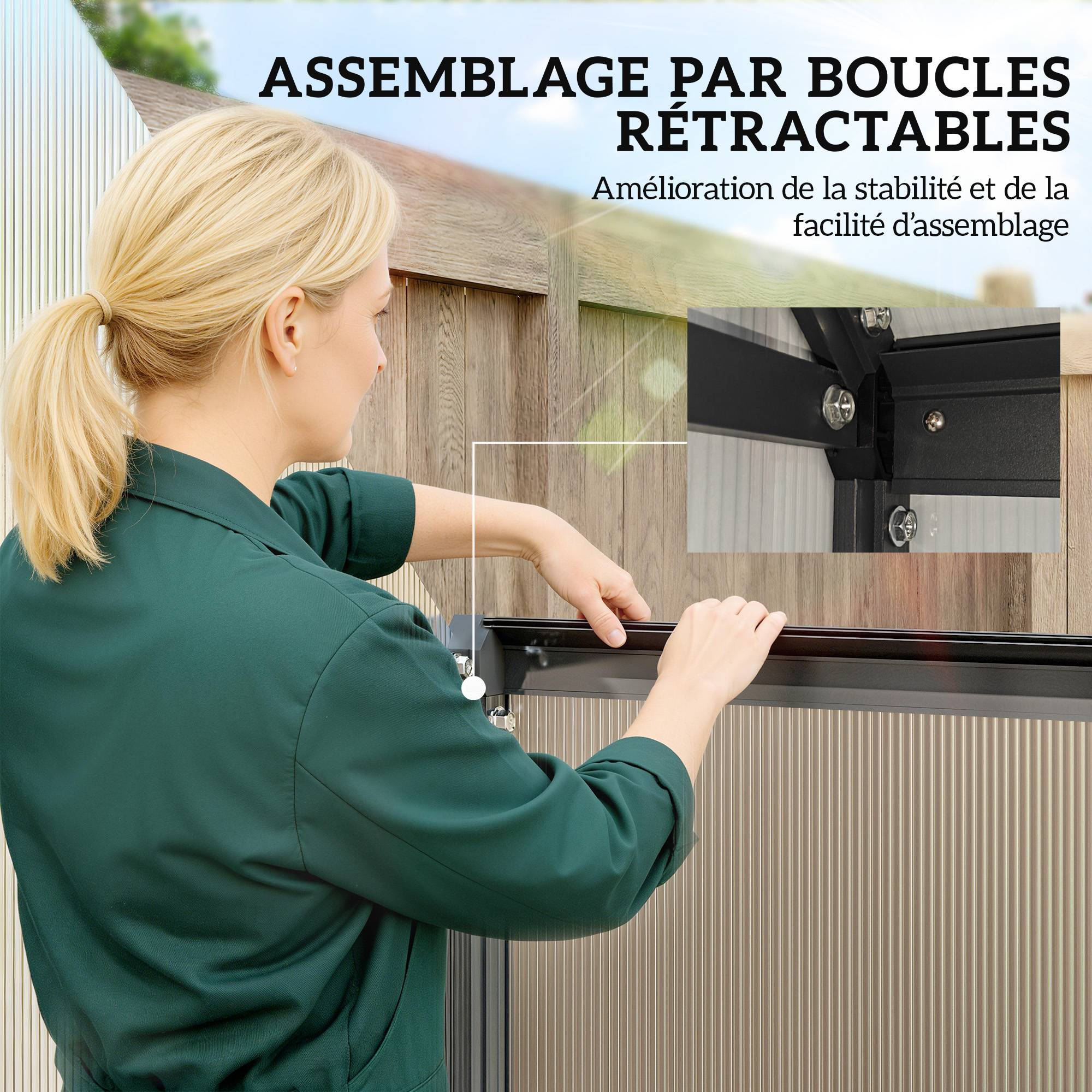 Serre de Jardin Aluminium Polycarbonate, Fenêtre Réglable et Porte Battante, Résistante aux Intempéries - Image 6