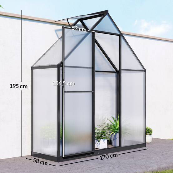 Serre de Jardin Aluminium Polycarbonate, Fenêtre Réglable et Porte Battante, Résistante aux Intempéries - Image 5