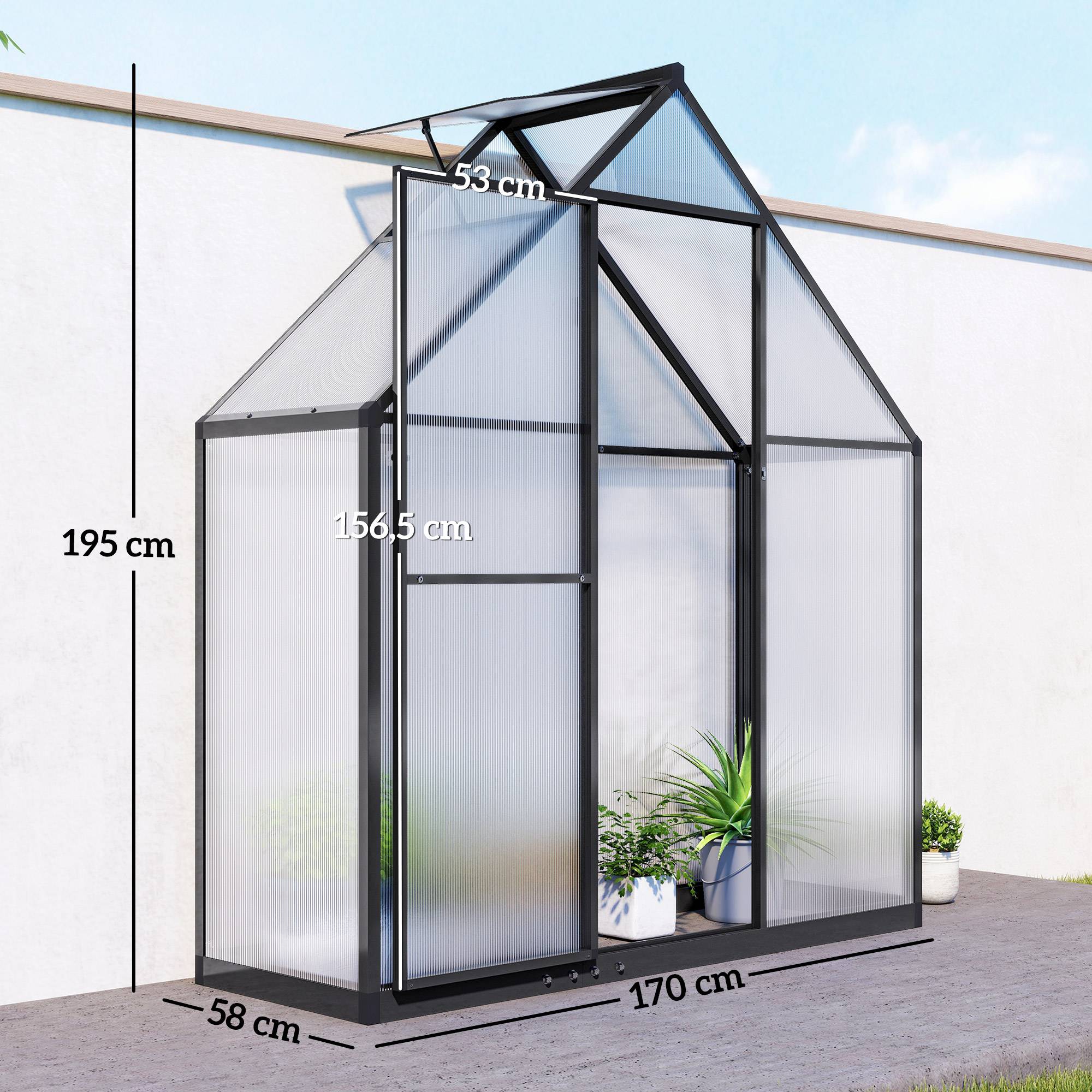 Serre de Jardin Aluminium Polycarbonate, Fenêtre Réglable et Porte Battante, Résistante aux Intempéries - Image 5