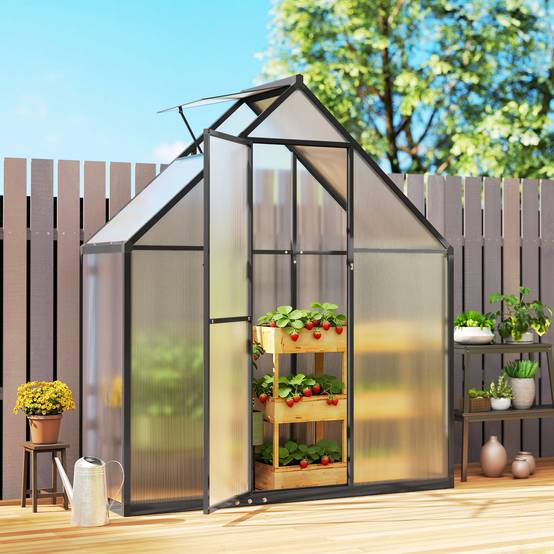 Serre de Jardin Aluminium Polycarbonate, Fenêtre Réglable et Porte Battante, Résistante aux Intempéries - Image 10