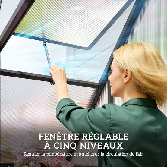 Serre de Jardin Aluminium Polycarbonate, Fenêtre Réglable et Porte Battante, Résistante aux Intempéries - Image 9