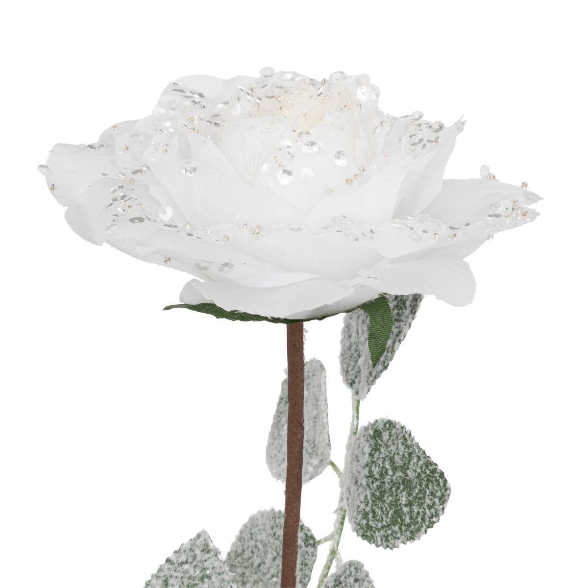 Fééric Lights & Christmas - Branche décorative spéciale fêtes Rose blanche & Paillettes H 75 cm - Imagen 2