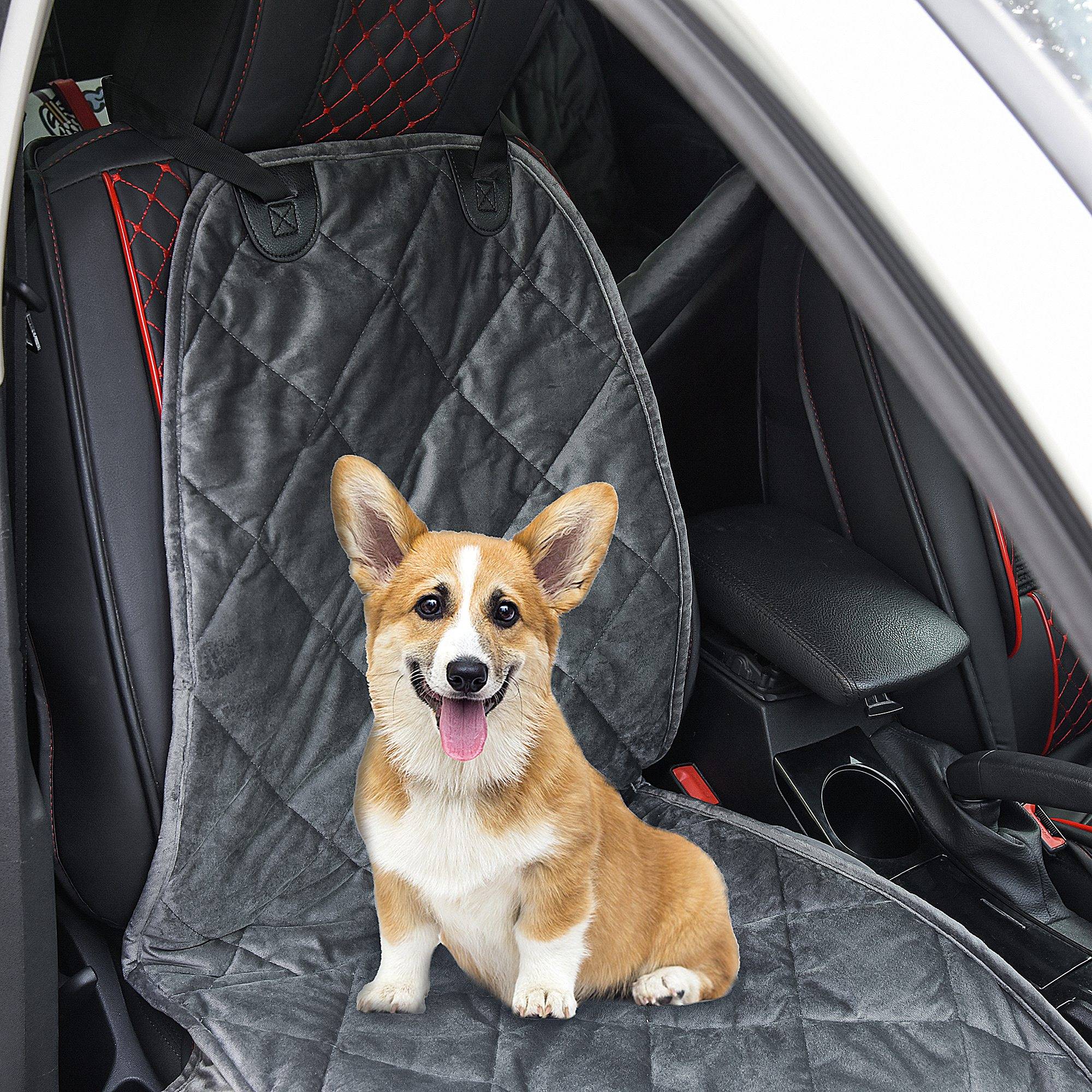 Housse de Siège Avant pour Chien 105 x 46 cm, Protection Antidérapante avec Ancrage et Sangle, SUV/Camionnette/Fourgon, Grise - Image 4