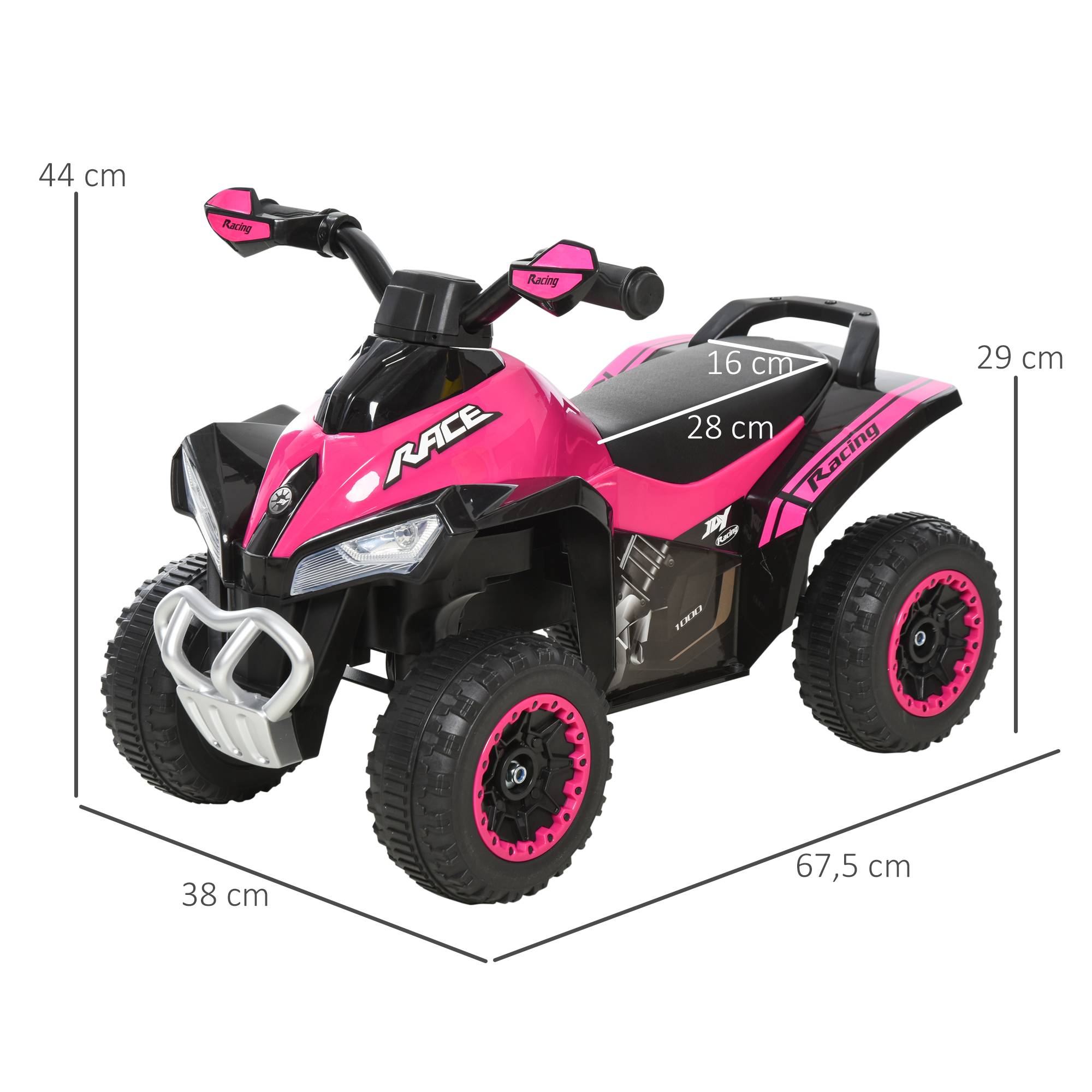 Sans Marque - Porteur Enfants SANS Moteur Quad 18-36 Mois 67x38x44 cm Effets Lumineux sonores Rose Noir PAS ÉLECTRIQUE - Image 5