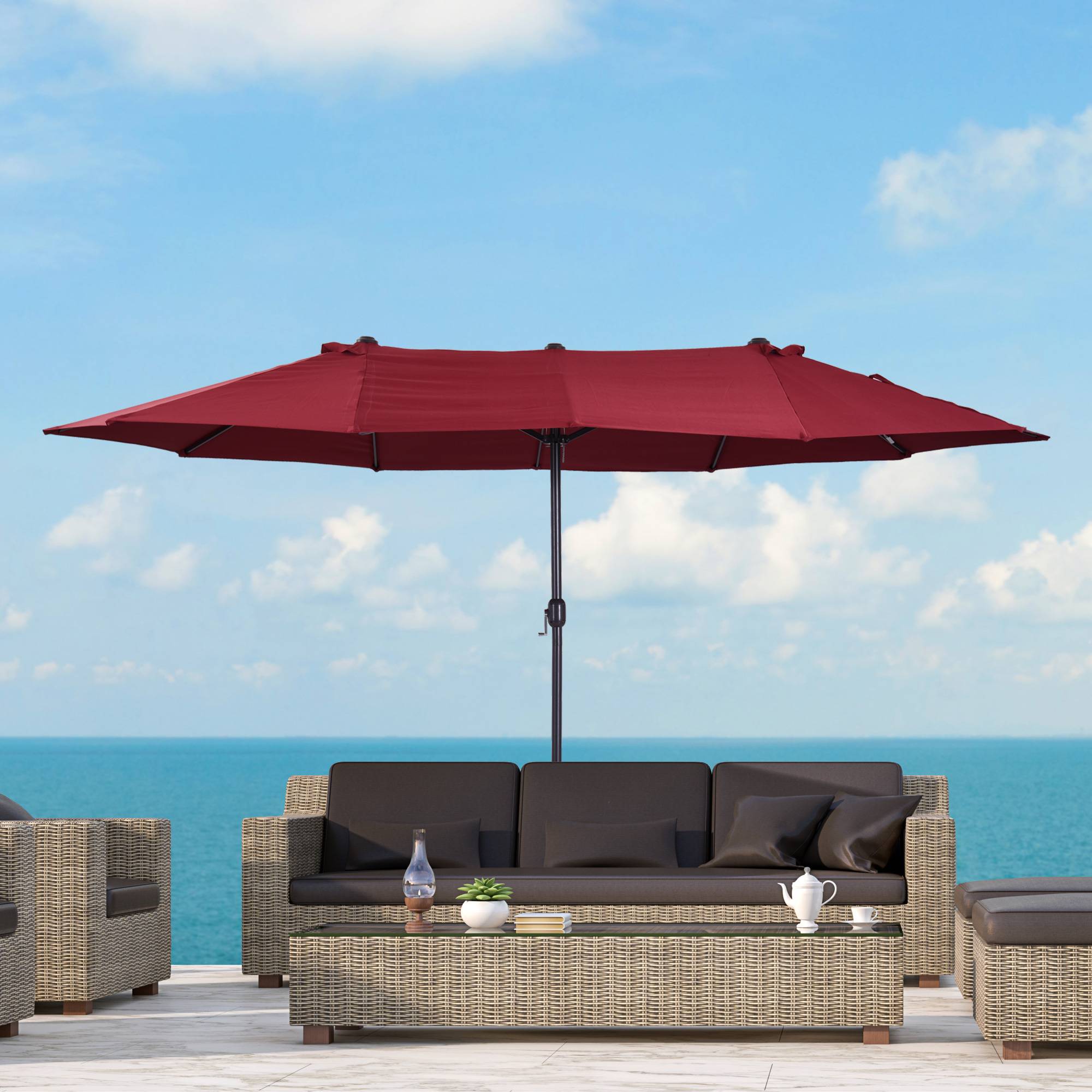 Parasol de jardin parasol double rectangulaire 4,6x2,7x2,4m - toile 180 g/m² Acier Bordeaux fr140 - Image 4