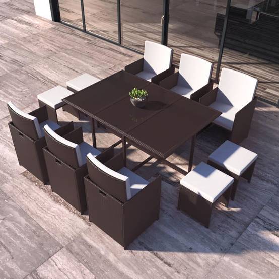 Salon de jardin encastrable Marron-Blanc 10 places FLORIDA - Image 2