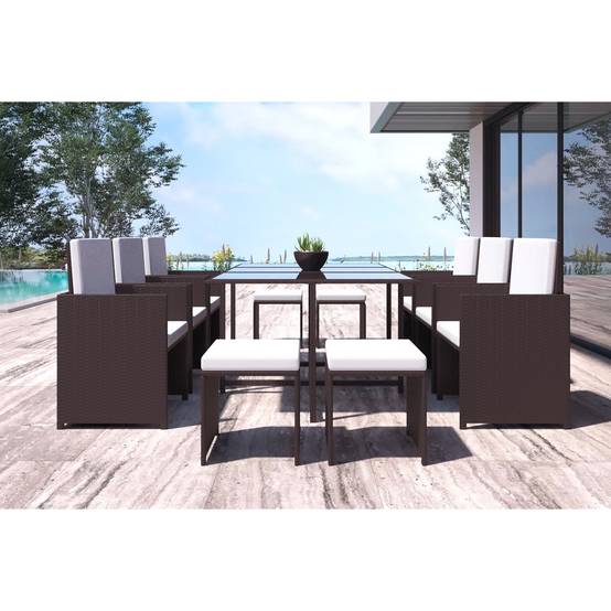 Salon de jardin encastrable Marron-Blanc 10 places FLORIDA - Image 3
