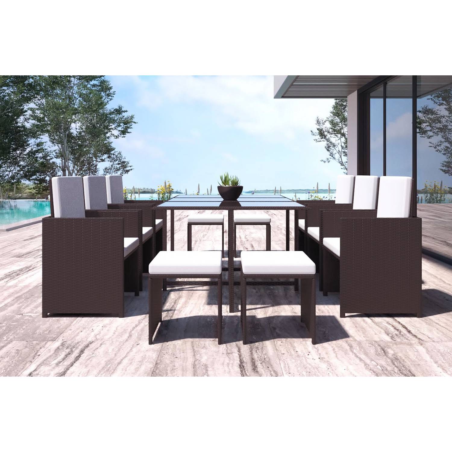 Salon de jardin encastrable Marron-Blanc 10 places FLORIDA - Image 3
