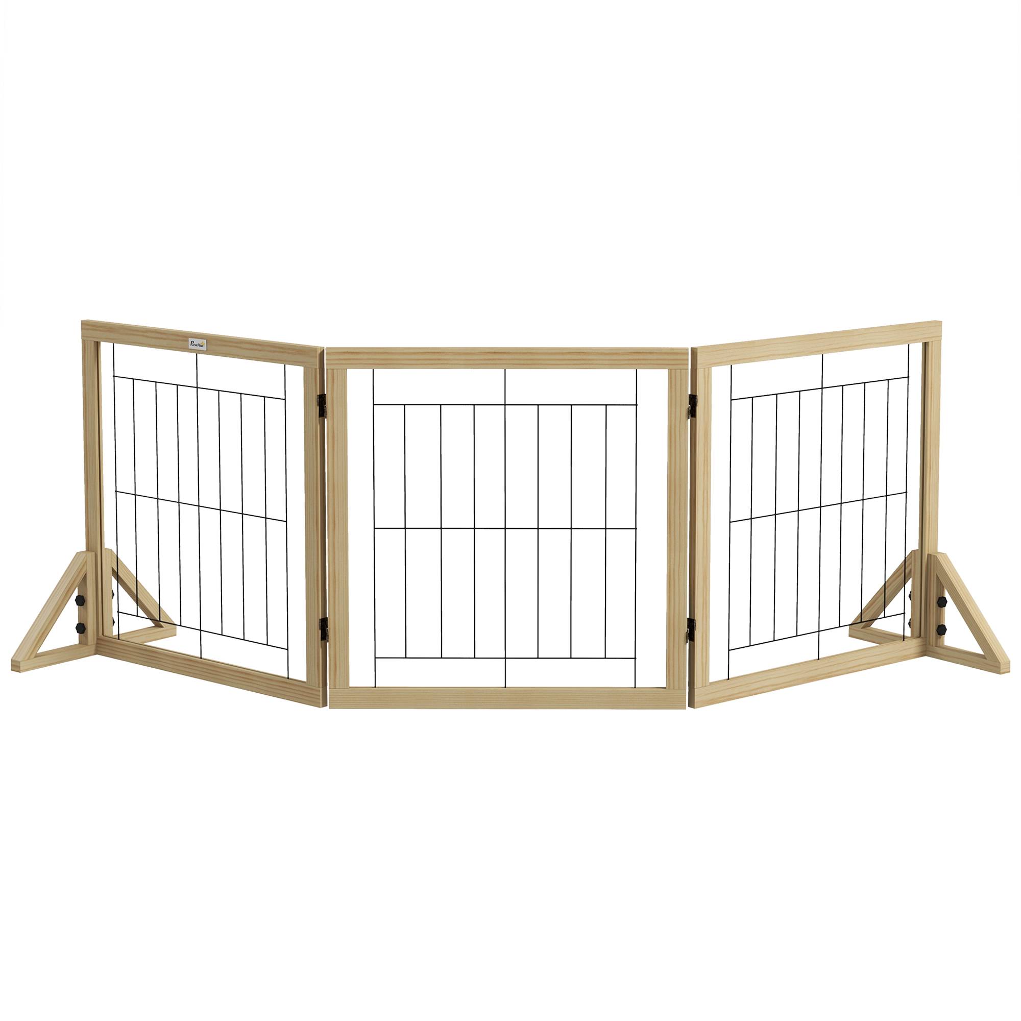 Clôture pour animaux pliable à 3 panneaux avec pliage bidirectionnel et pieds de support triangulaires 210 x 44 x 70 cm Naturel - Image 1