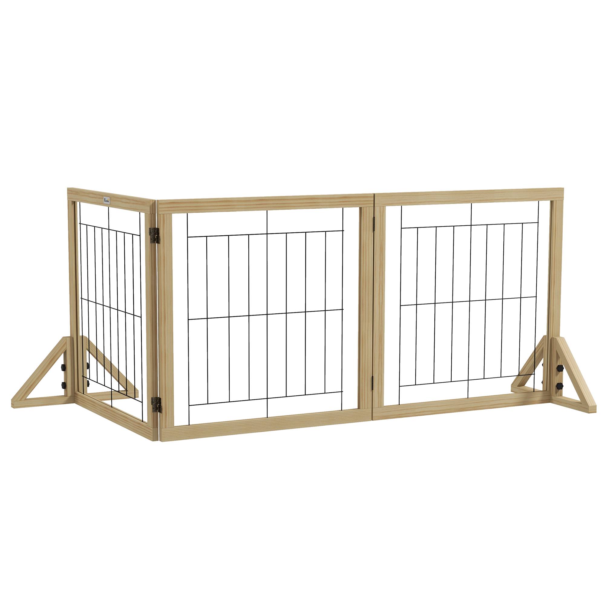 Clôture pour animaux pliable à 3 panneaux avec pliage bidirectionnel et pieds de support triangulaires 210 x 44 x 70 cm Naturel - Image 2