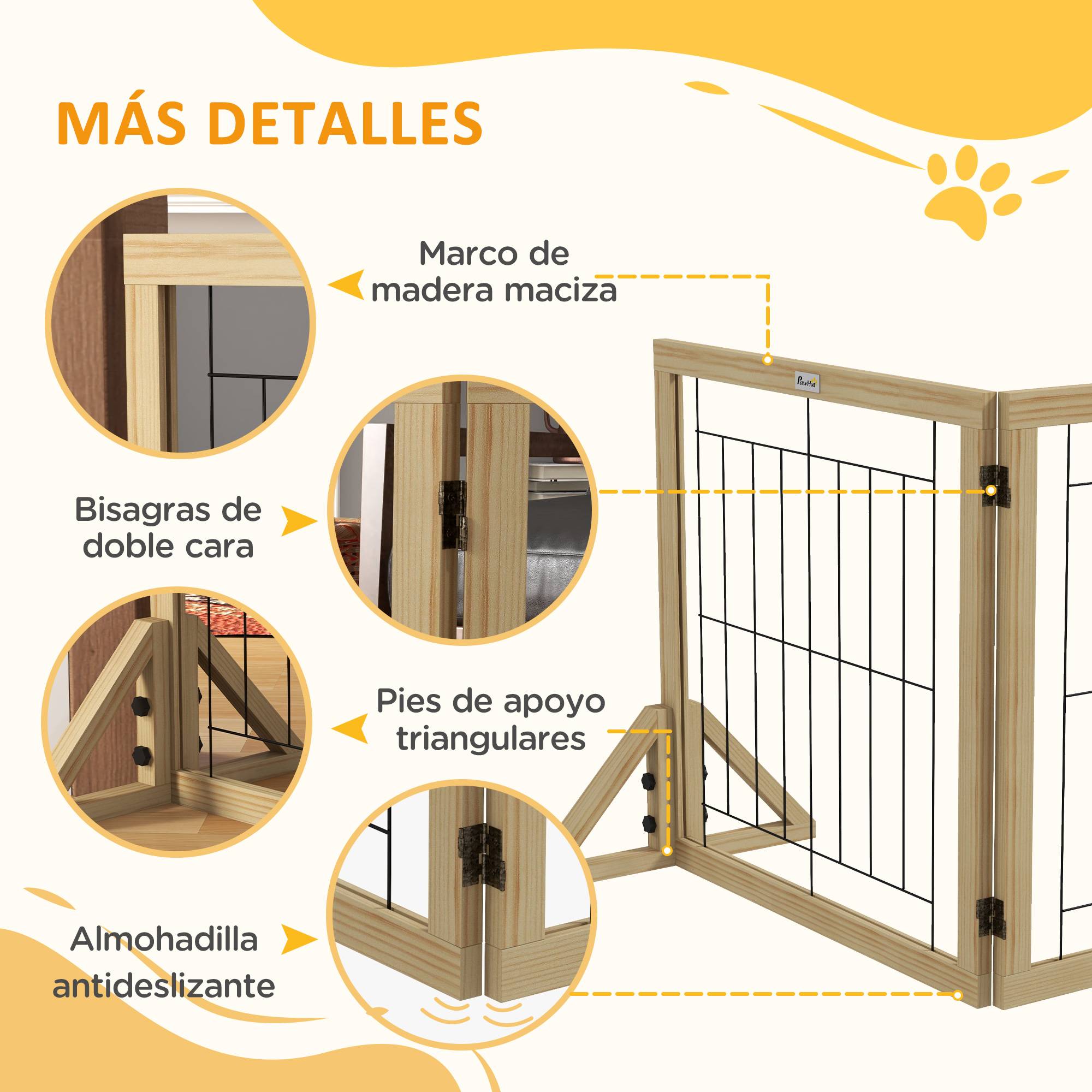 Clôture pour animaux pliable à 3 panneaux avec pliage bidirectionnel et pieds de support triangulaires 210 x 44 x 70 cm Naturel - Image 9