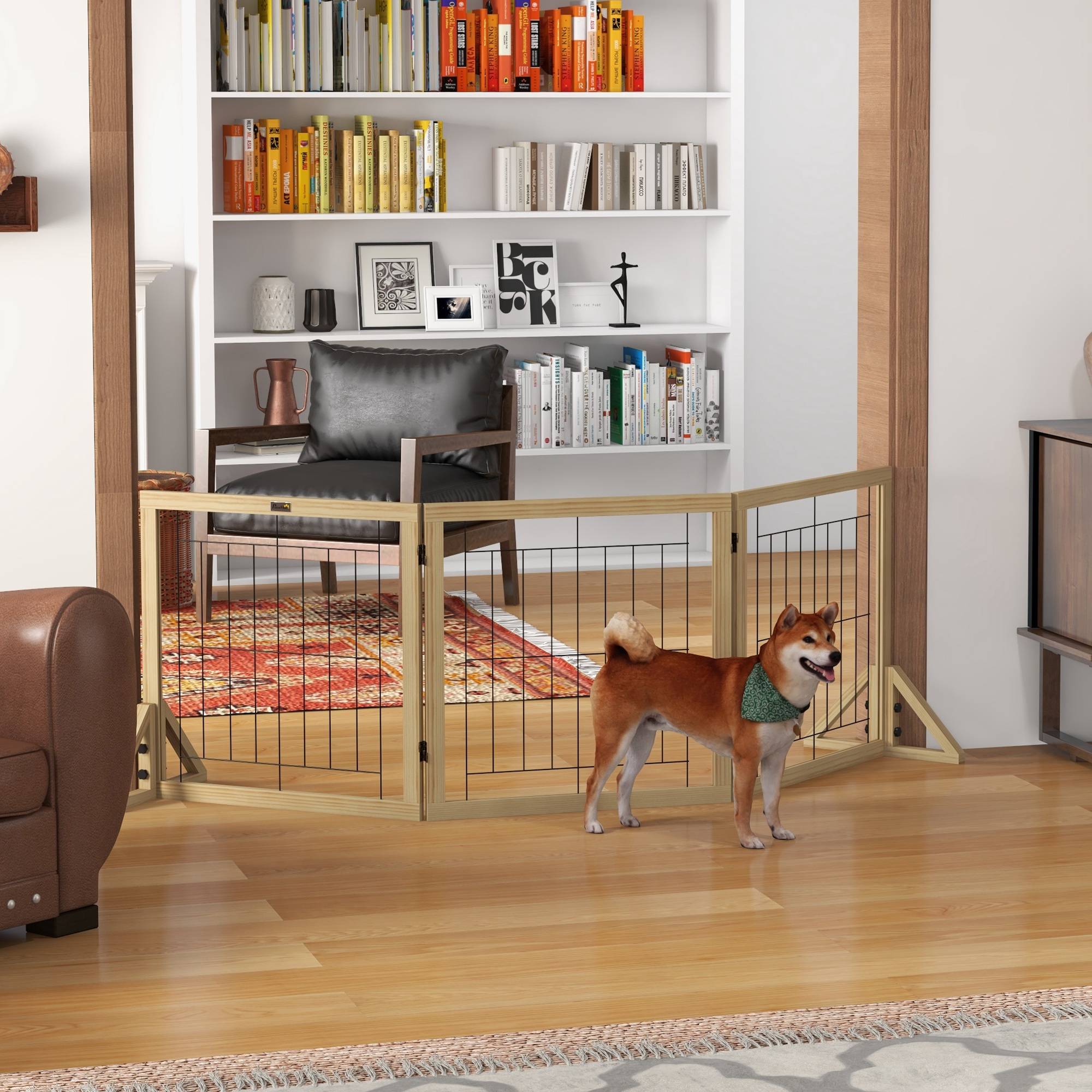 Clôture pour animaux pliable à 3 panneaux avec pliage bidirectionnel et pieds de support triangulaires 210 x 44 x 70 cm Naturel - Image 10