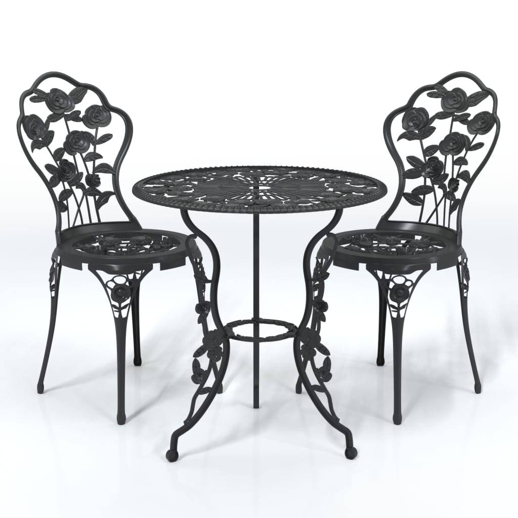 Helloshop26 - Ensemble de bistro jardin meuble extérieur terrasse 3 pièces aluminium coulé noir - Imagen 1
