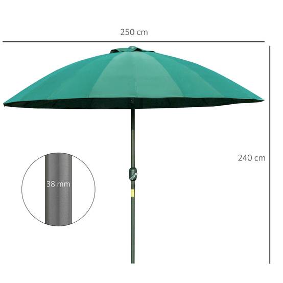 Parasol droit parasol de jardin inclinable rond 18 baleines manivelle - 255x255x240cm Métal Vert fr176 - Image 5