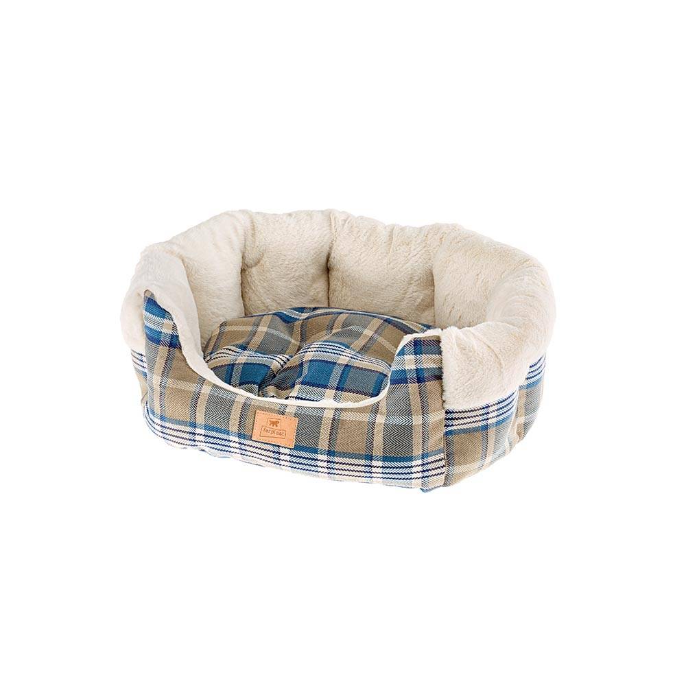 Ferplast - Ferplast couchage pour chiens et chats ETOILE 2, divan pour animaux avec coussin, écossais, fourrure douce et écologique, lavable, 45x46x20, bleu - Imagen 1