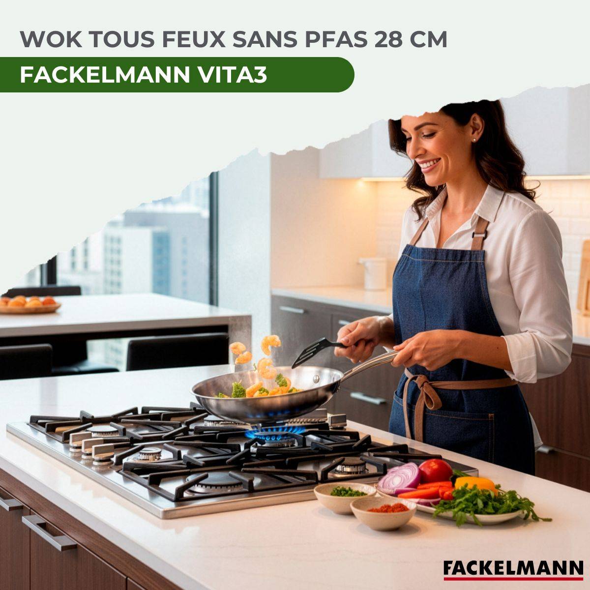 Set de 2 poêles de cuisson 24/28 cm en acier inoxydable avec 1 couvercle de cuisson universel Fackelmann Vita3 - Image 2