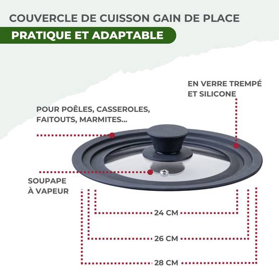 Set de 2 poêles de cuisson 24/28 cm en acier inoxydable avec 1 couvercle de cuisson universel Fackelmann Vita3 - Image 8