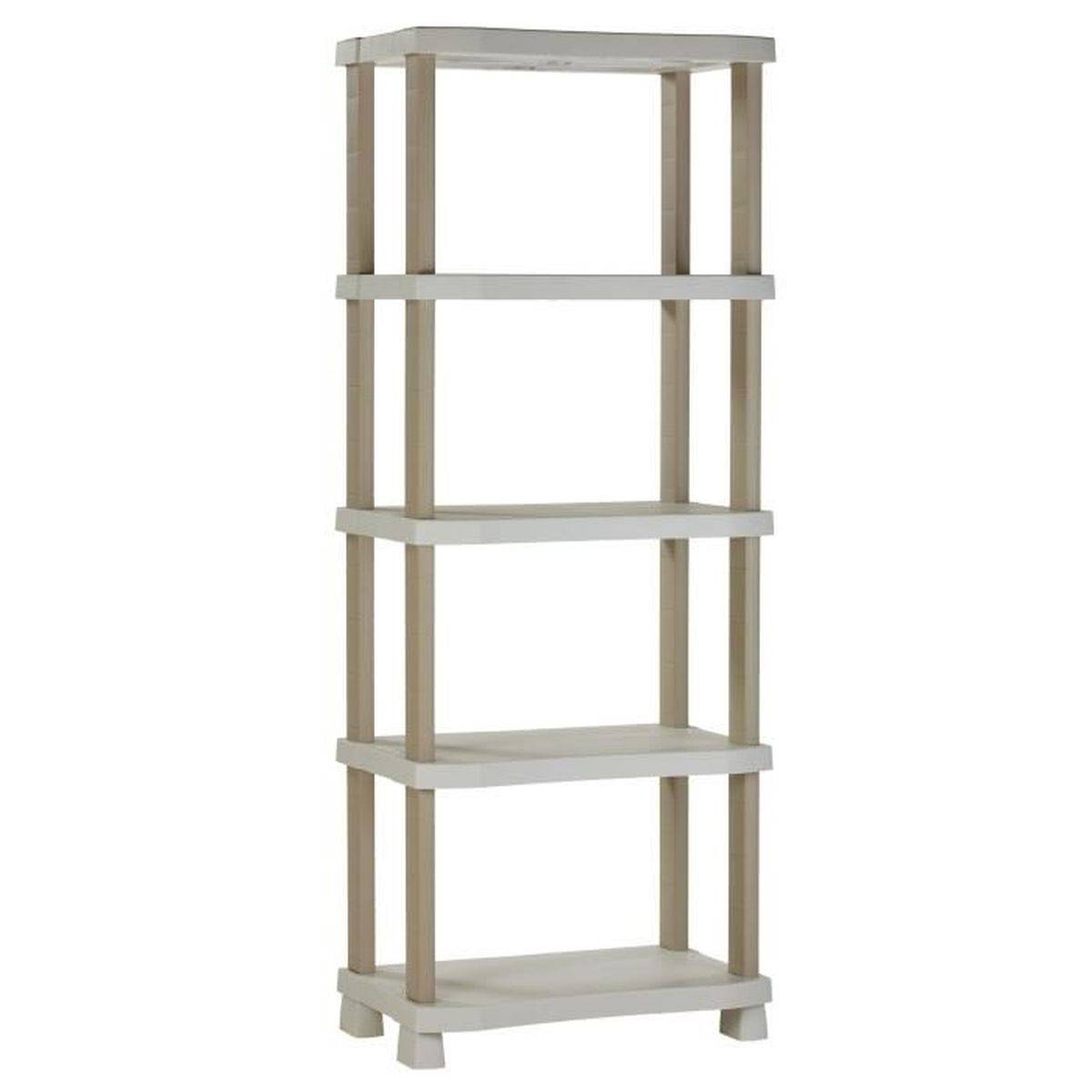 Etagère plastique beige 70 x 45 x 184 cm, 5 niveaux, design moderne - PLASTIKEN - Image 1
