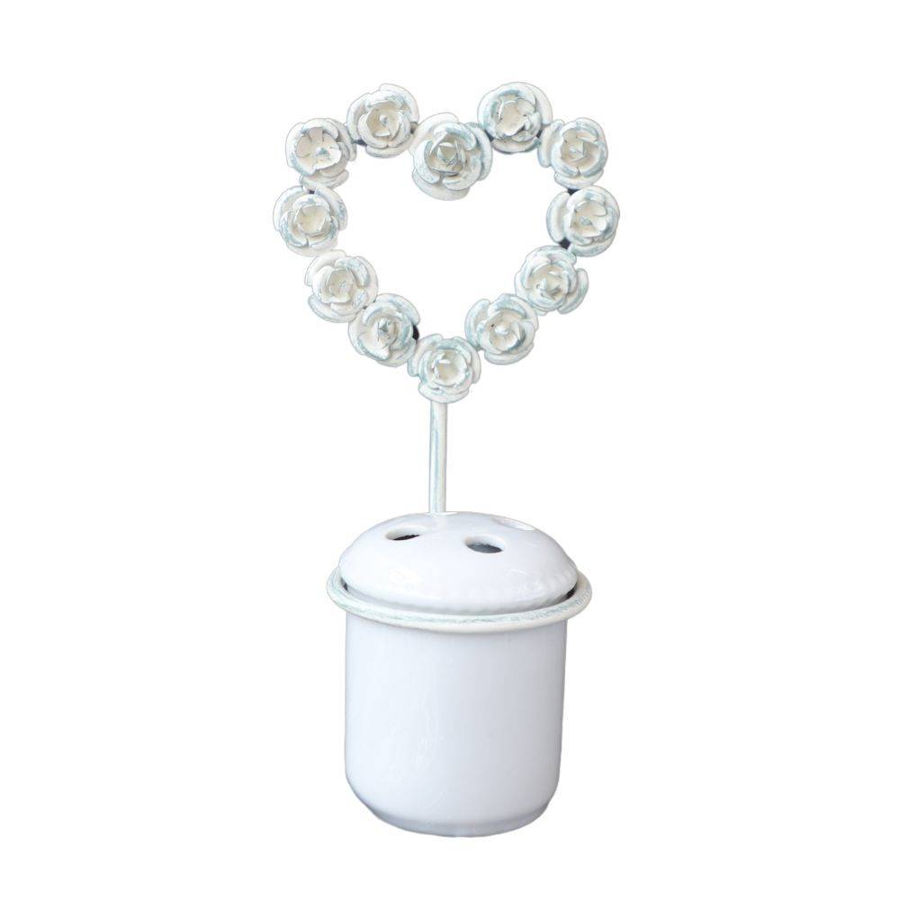 Chemin De Campagne - ~ Porte brosse à dents en porcelaine et métal blancs en forme de coeur 27 x 14 cm Chemin de campagne