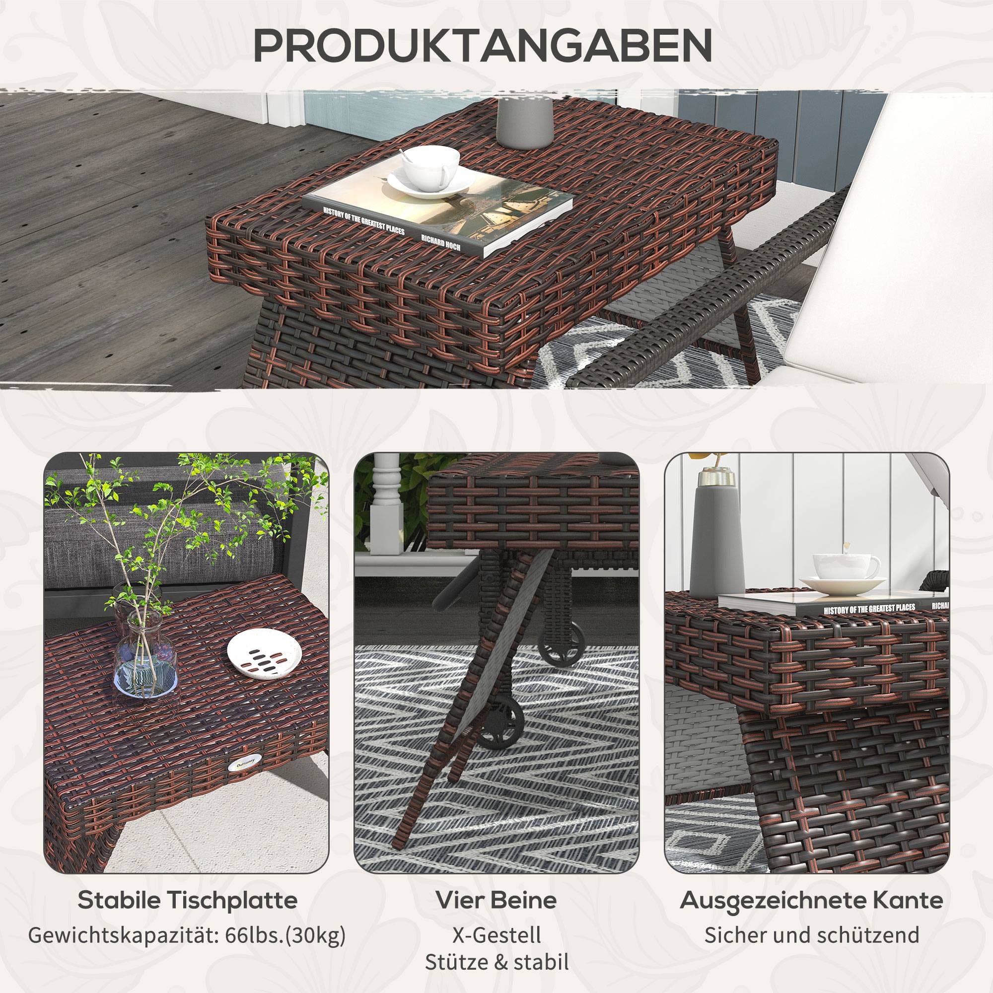Table basse de jardin résine tressée marron 60 x 41 x 41 cm - PANGIVO - Image 9