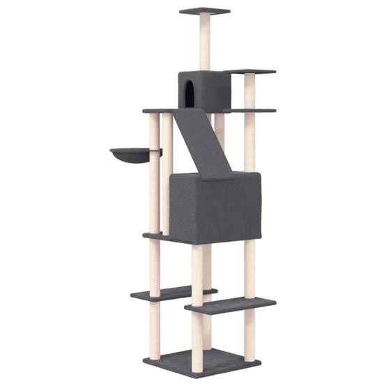 Arbre à Chat XXL Sisal Double Niche Gris Foncé 201cm pour Grand Chat Luxe - ComfortXL Outdoor Living - Image 5