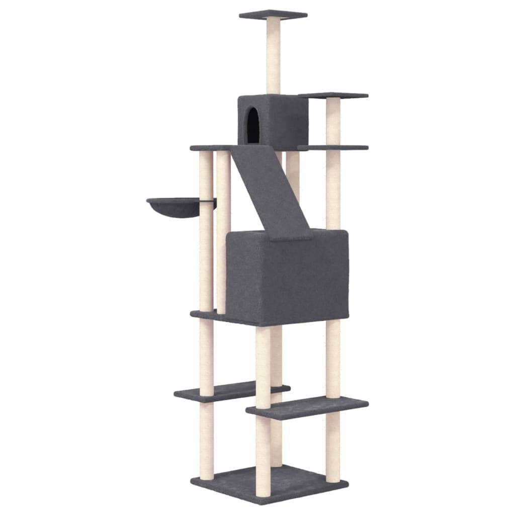 Arbre à Chat XXL Sisal Double Niche Gris Foncé 201cm pour Grand Chat Luxe - ComfortXL Outdoor Living - Image 5