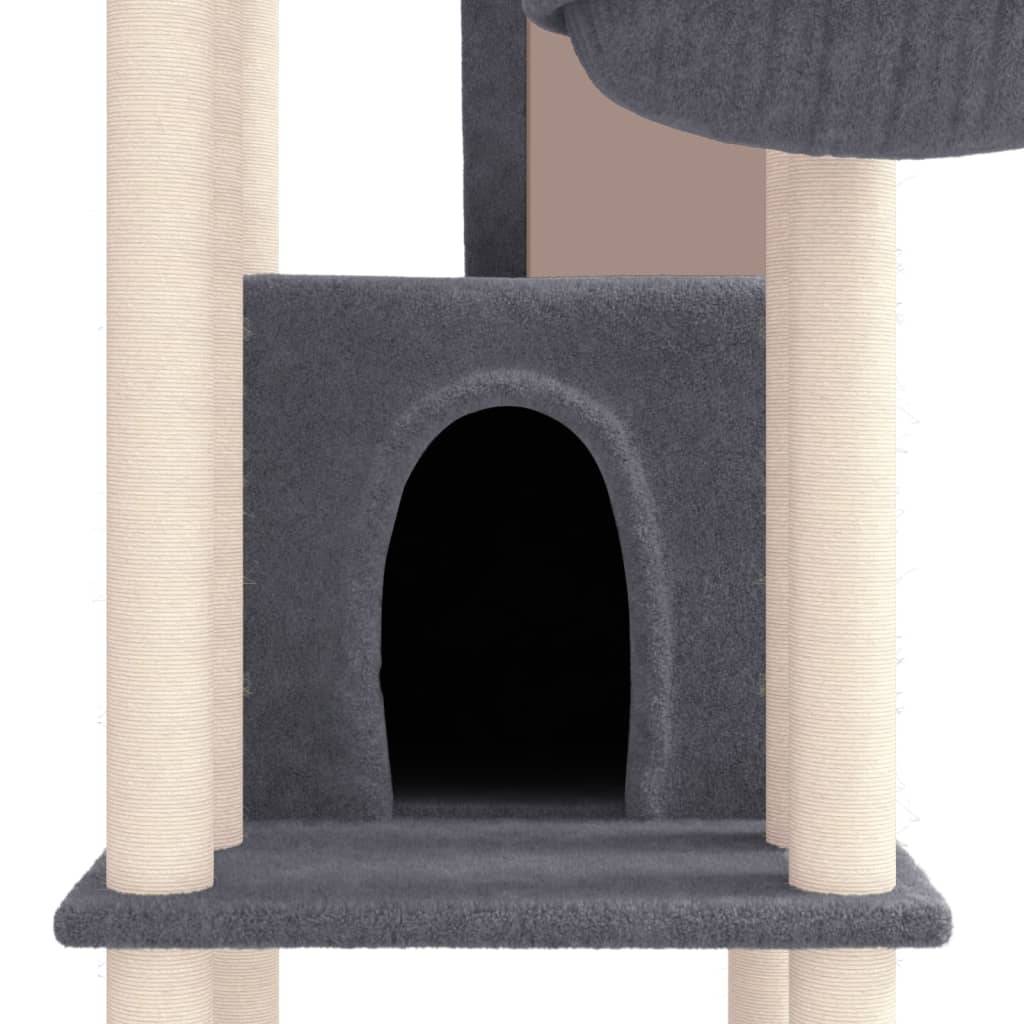 Arbre à Chat XXL Sisal Double Niche Gris Foncé 201cm pour Grand Chat Luxe - ComfortXL Outdoor Living - Image 6