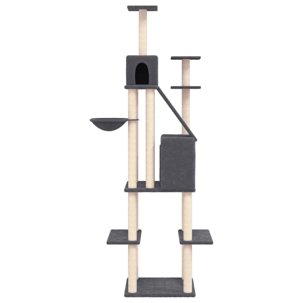 Arbre à Chat XXL Sisal Double Niche Gris Foncé 201cm pour Grand Chat Luxe - ComfortXL Outdoor Living - Image 4