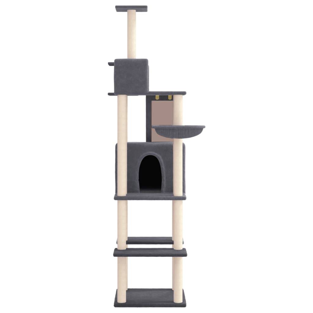 Arbre à Chat XXL Sisal Double Niche Gris Foncé 201cm pour Grand Chat Luxe - ComfortXL Outdoor Living - Image 3