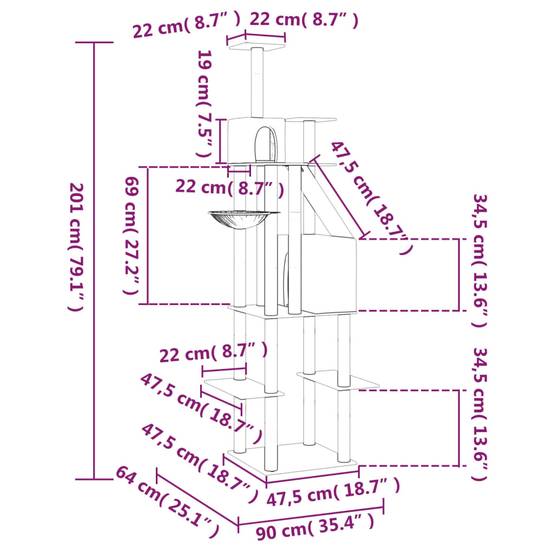 Arbre à Chat XXL Sisal Double Niche Gris Foncé 201cm pour Grand Chat Luxe - ComfortXL Outdoor Living - Image 7