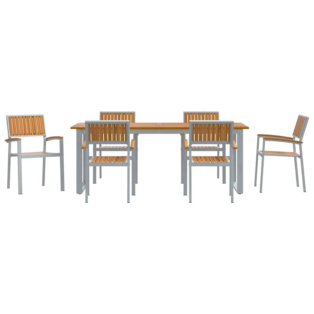 Ensemble de salle à manger jardin 7 pcs gris bois d'acacia 200 x 90 x 75 cm - PANGIVO - Image 7
