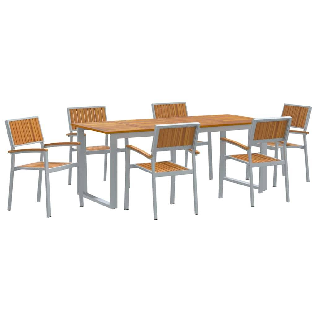 Ensemble de salle à manger jardin 7 pcs gris bois d'acacia 200 x 90 x 75 cm - PANGIVO - Image 2