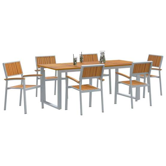 Ensemble de salle à manger jardin 7 pcs gris bois d'acacia 200 x 90 x 75 cm - PANGIVO - Image 3