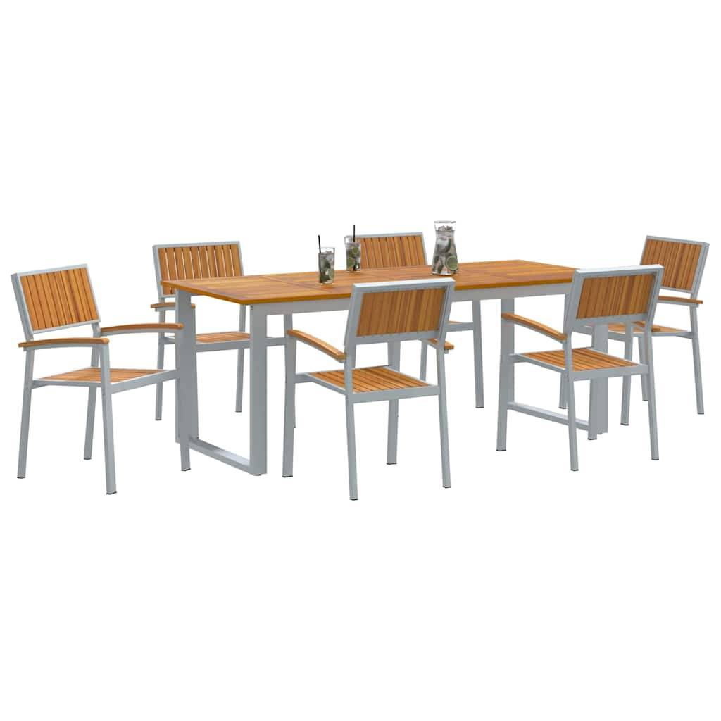 Ensemble de salle à manger jardin 7 pcs gris bois d'acacia 200 x 90 x 75 cm - PANGIVO - Image 3