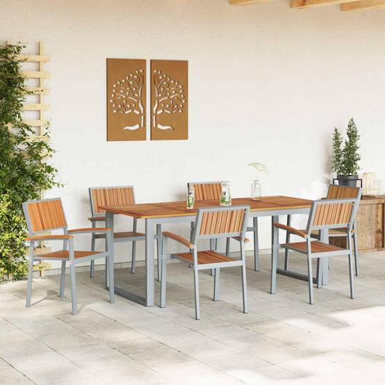 Ensemble de salle à manger jardin 7 pcs gris bois d'acacia 200 x 90 x 75 cm - PANGIVO - Image 4