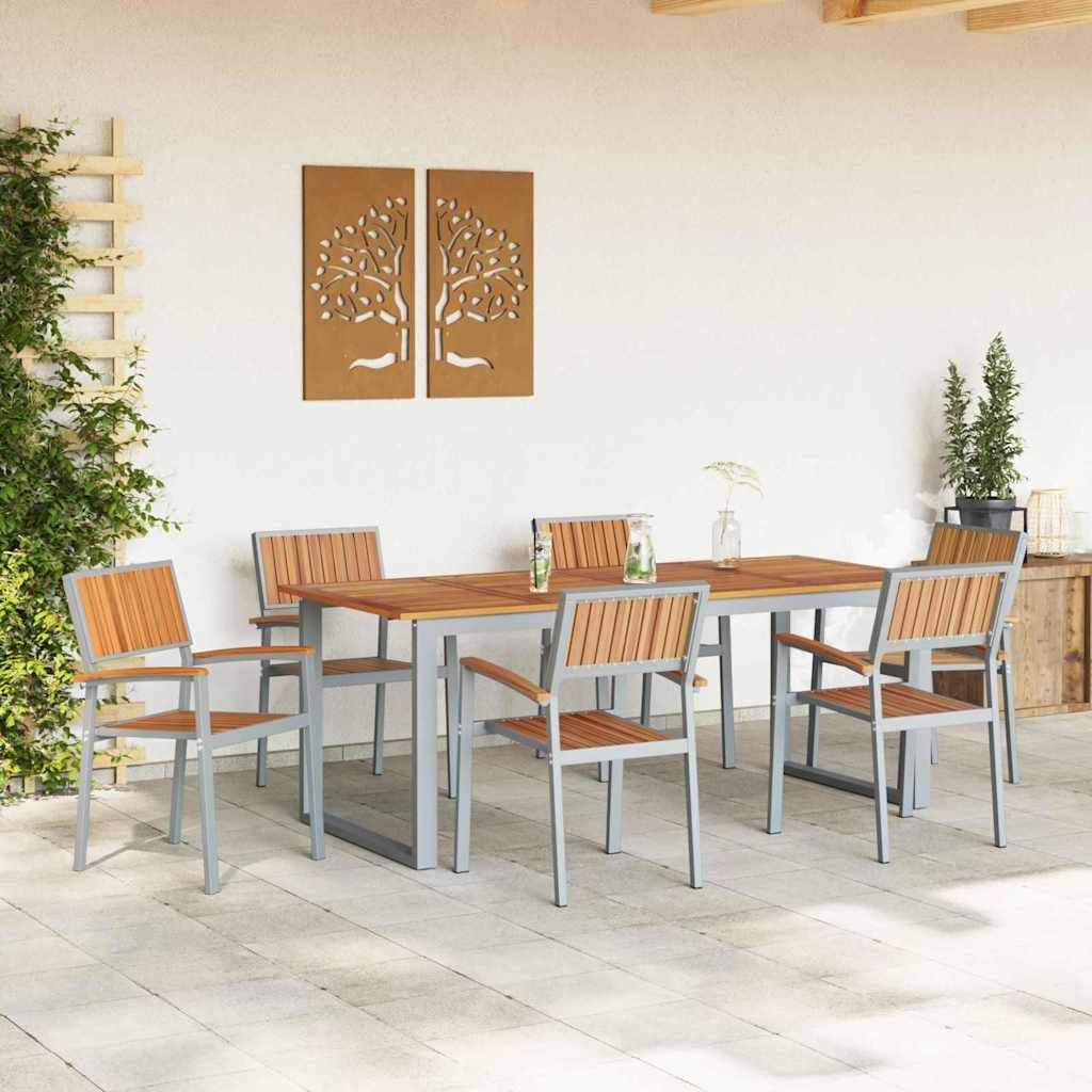 Ensemble de salle à manger jardin 7 pcs gris bois d'acacia 200 x 90 x 75 cm - PANGIVO - Image 4