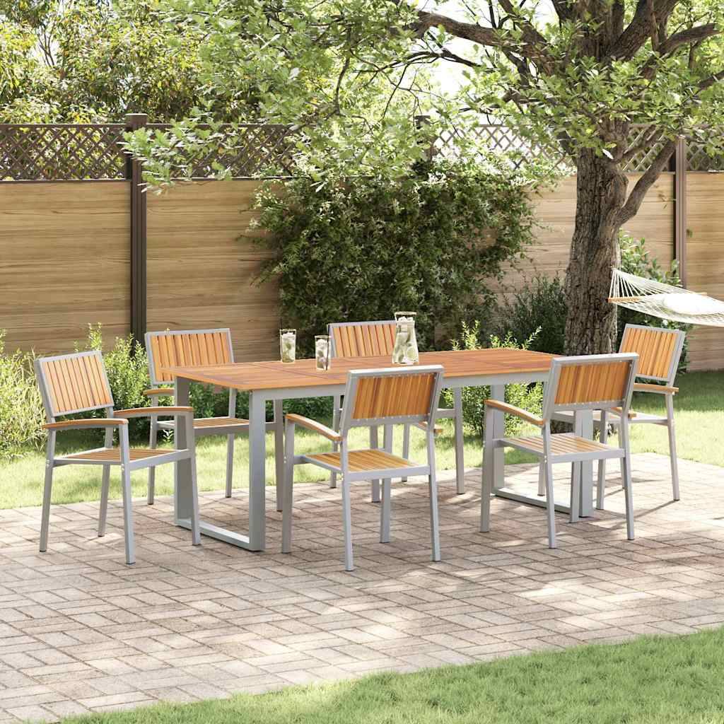 Ensemble de salle à manger jardin 7 pcs gris bois d'acacia 200 x 90 x 75 cm - PANGIVO - Image 1