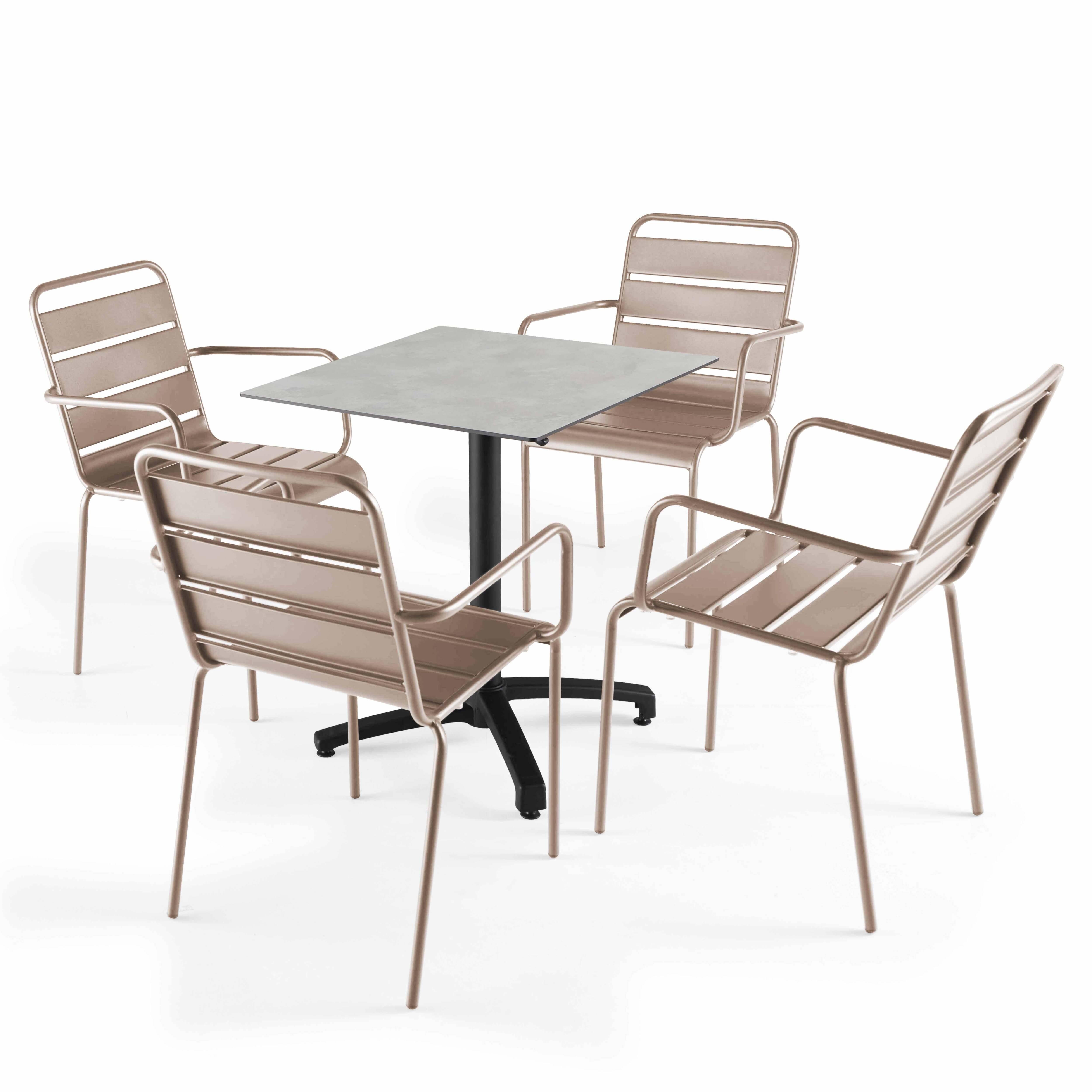 Oviala - Ensemble table 70 cm gris clair et 4 chaises en métal taupe - Oviala - Imagen 1