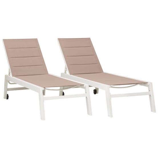 Happy Garden - Lot de 2 bains de soleil BARBADOS en textilène taupe - aluminium blanc - HAPPY GARDEN - Imagen 1