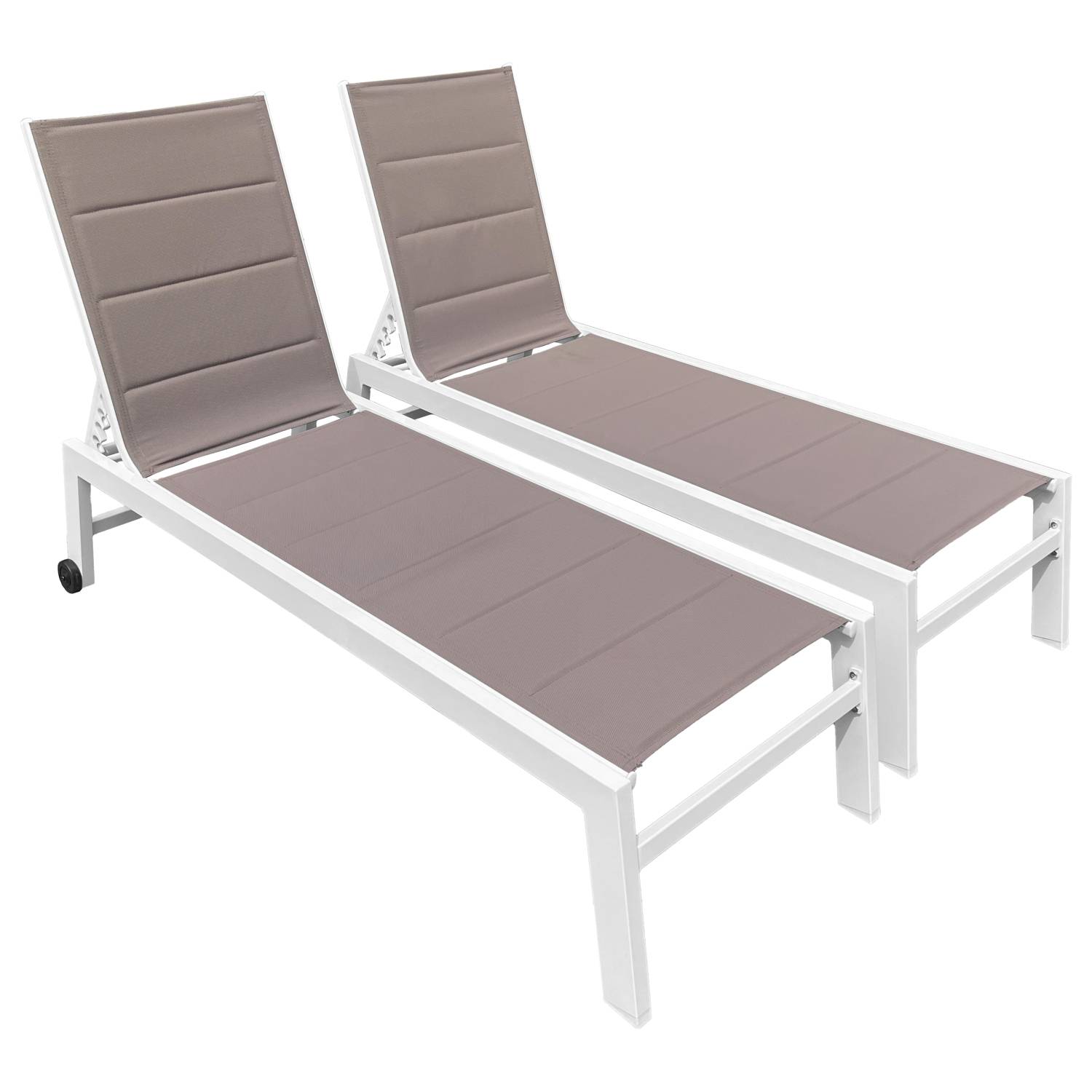 Happy Garden - Lot de 2 bains de soleil BARBADOS en textilène taupe - aluminium blanc - HAPPY GARDEN - Imagen 1