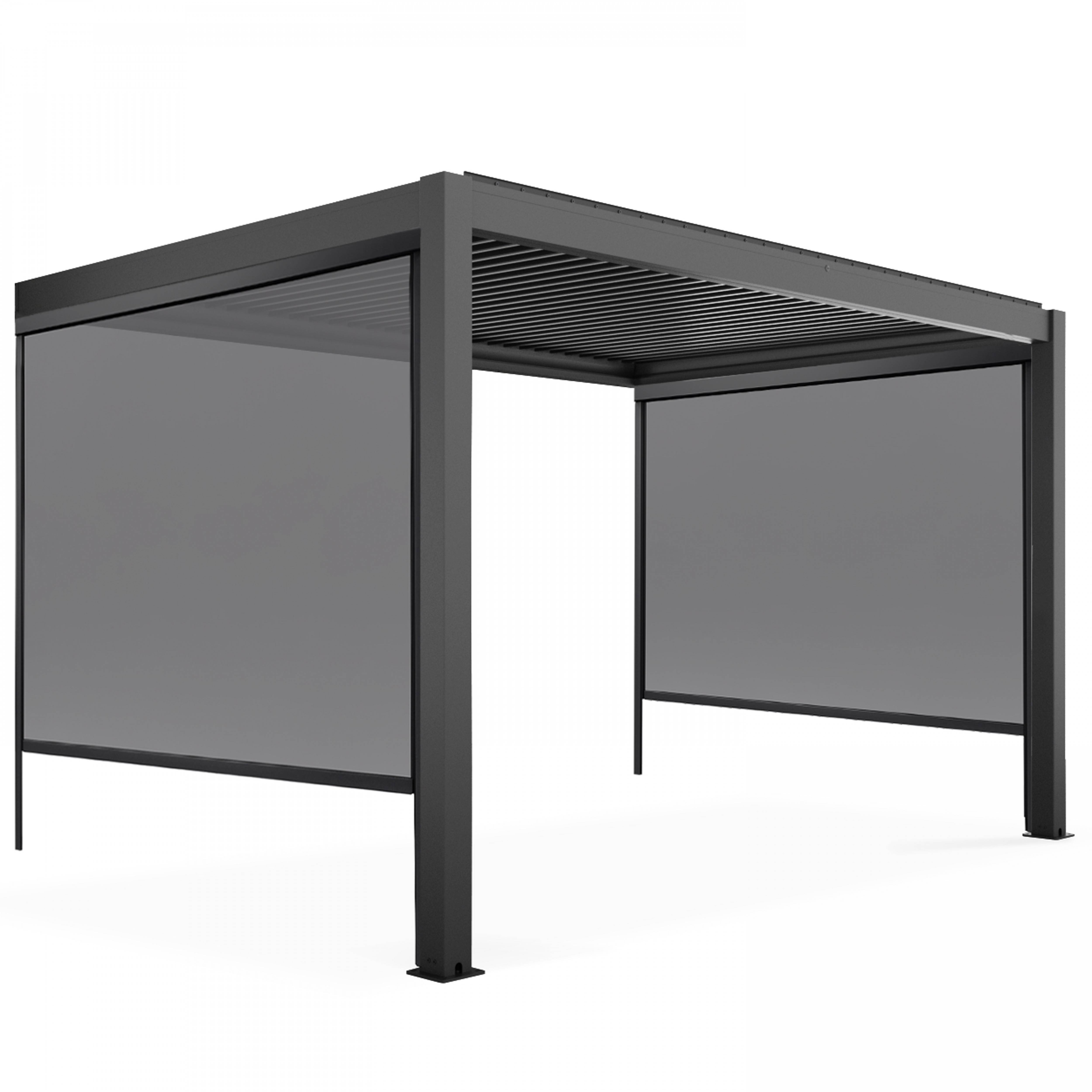 Oviala - Pergola bioclimatique adossée gris 3x4m et 2 Stores 2,66 x 2,34 m Oia - Oviala - Imagen 2