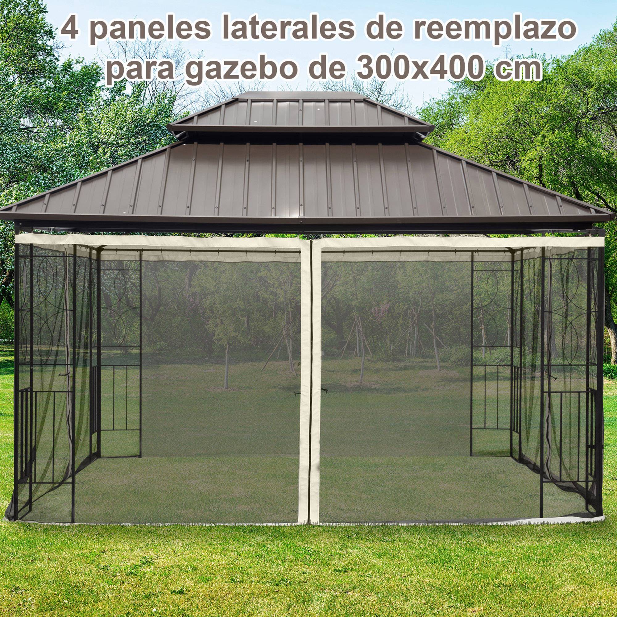 4 panneaux lateraux 3,5x2 m pour tente de jardin, toile moustiquaire pour cenador gazebo, fermetures et anneaux, noir - Image 4