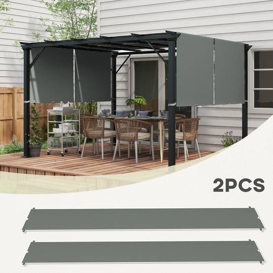 Outsunny - Lot 2 toiles de rechange pergola rétractable 4,9x1,2m protection UV tissu polyester gris foncé - Outsunny - Image 4