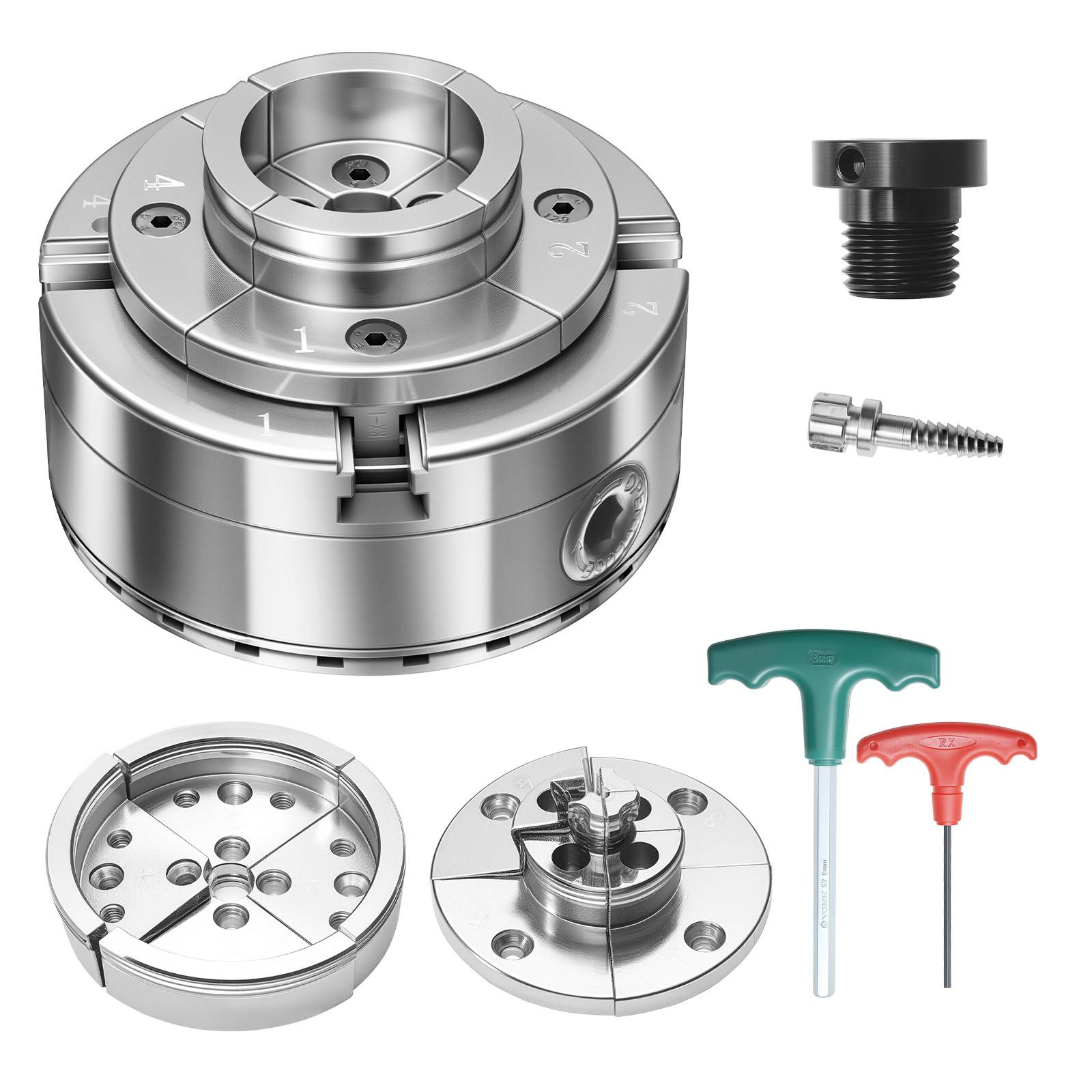 Vevor - VEVOR Mandrin tour à bois 4 mors autocentrant 102 mm, adaptateur 1"x8 TPI, mâchoires interchangeables, acier nickelé - Image 1