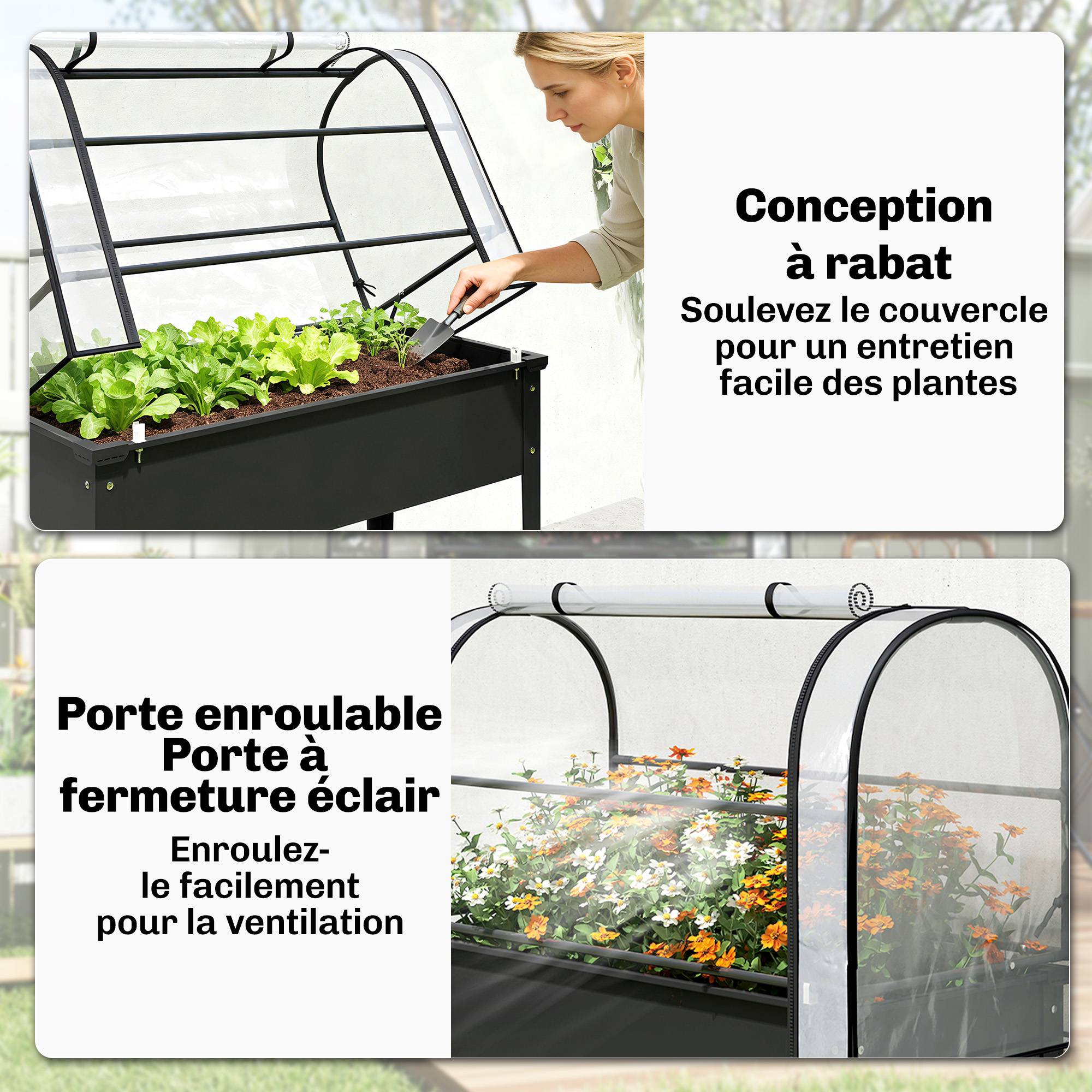 PANGIVO - Potager sur pieds avec serre métal noir 100 x 49 x 136 cm - PANGIVO - Image 8