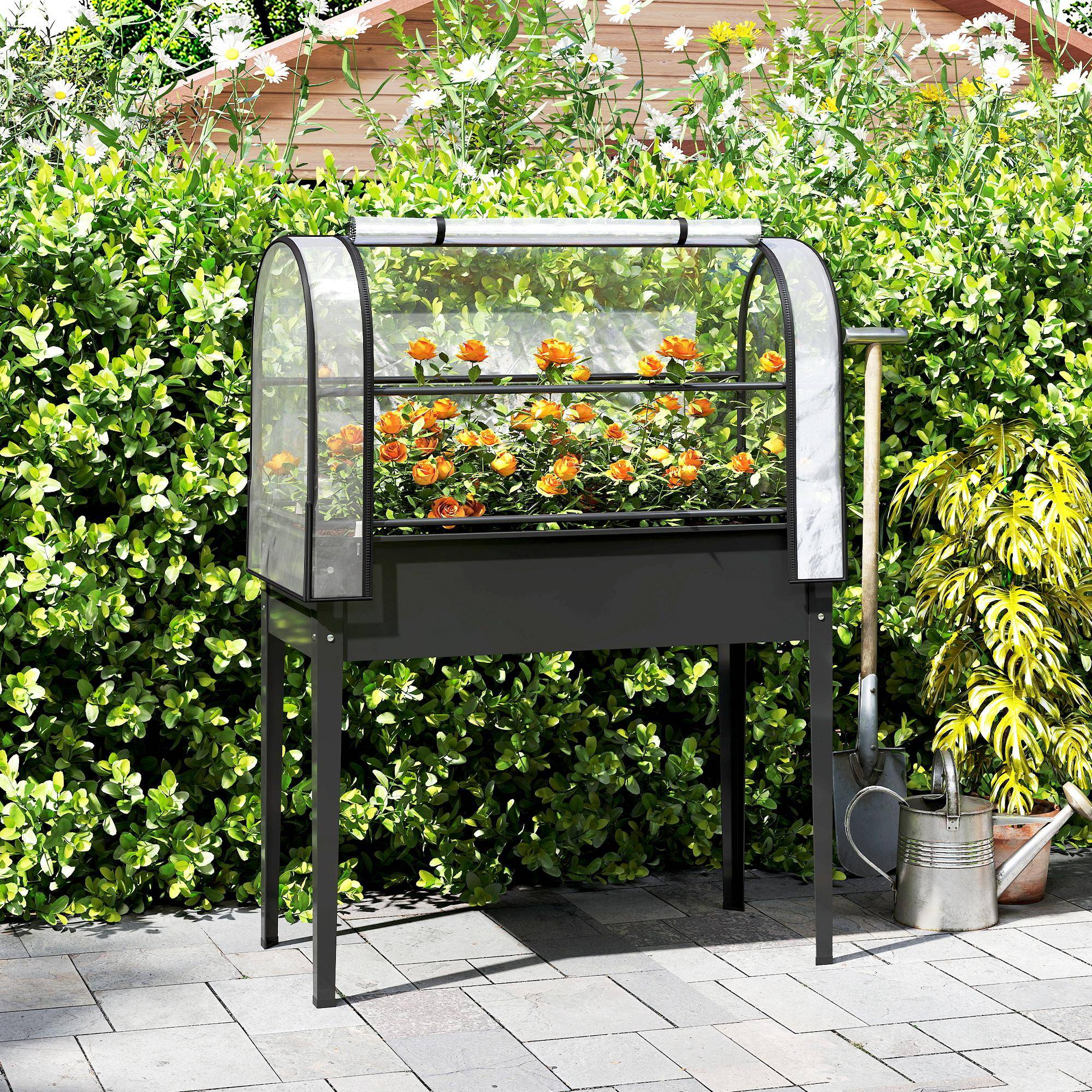 PANGIVO - Potager sur pieds avec serre métal noir 100 x 49 x 136 cm - PANGIVO - Image 4