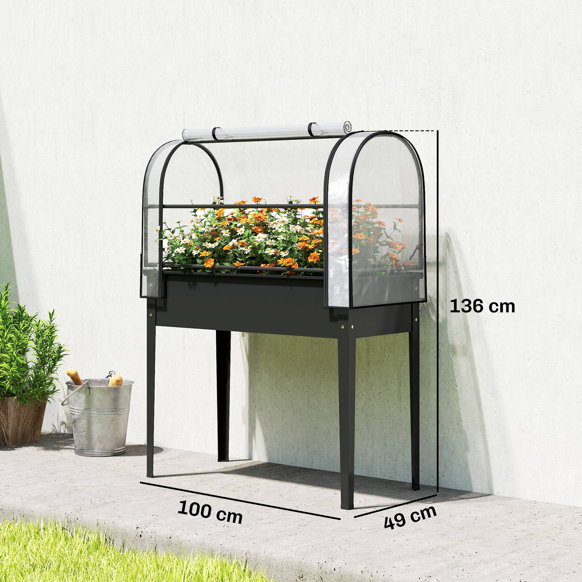 PANGIVO - Potager sur pieds avec serre métal noir 100 x 49 x 136 cm - PANGIVO - Image 5