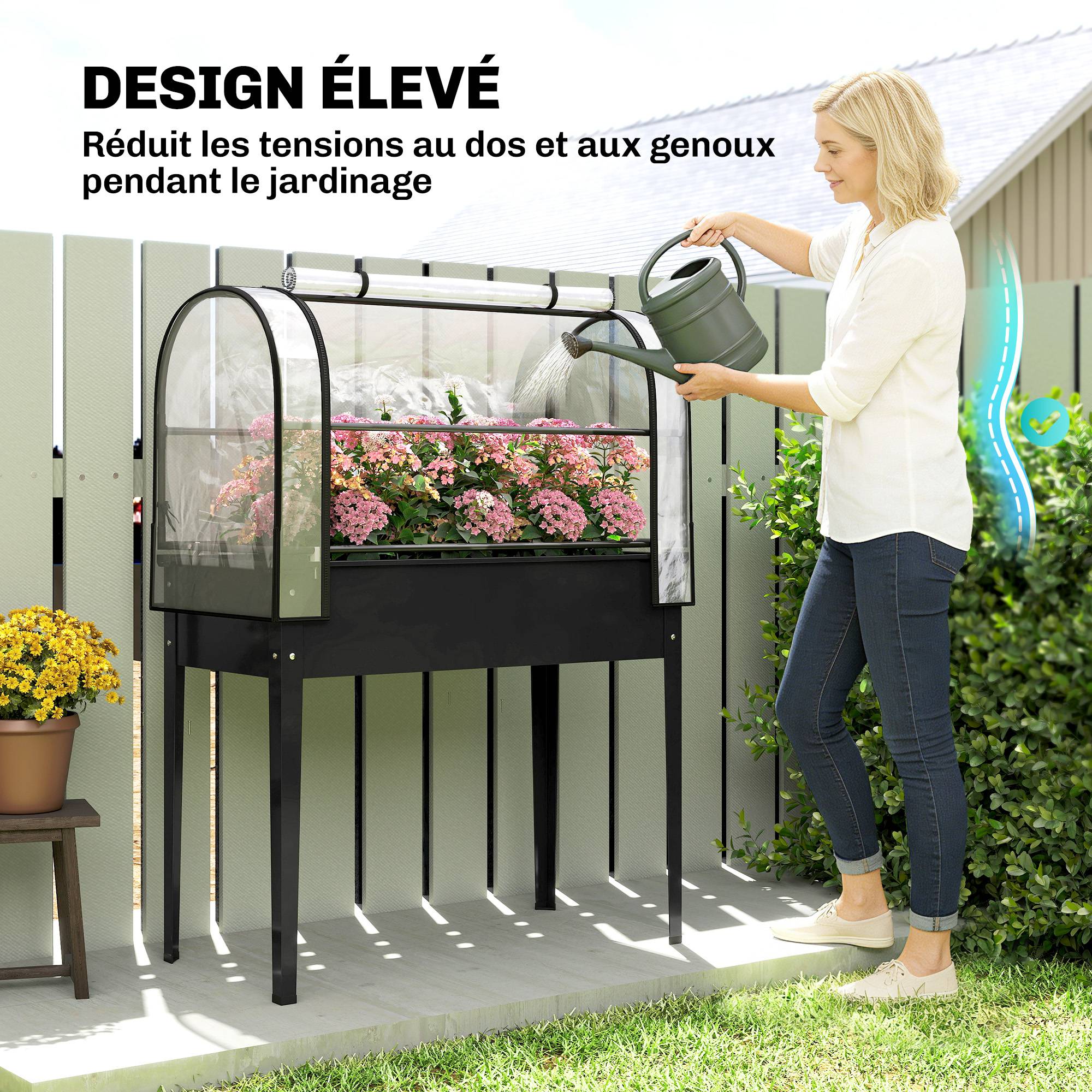 PANGIVO - Potager sur pieds avec serre métal noir 100 x 49 x 136 cm - PANGIVO - Image 9