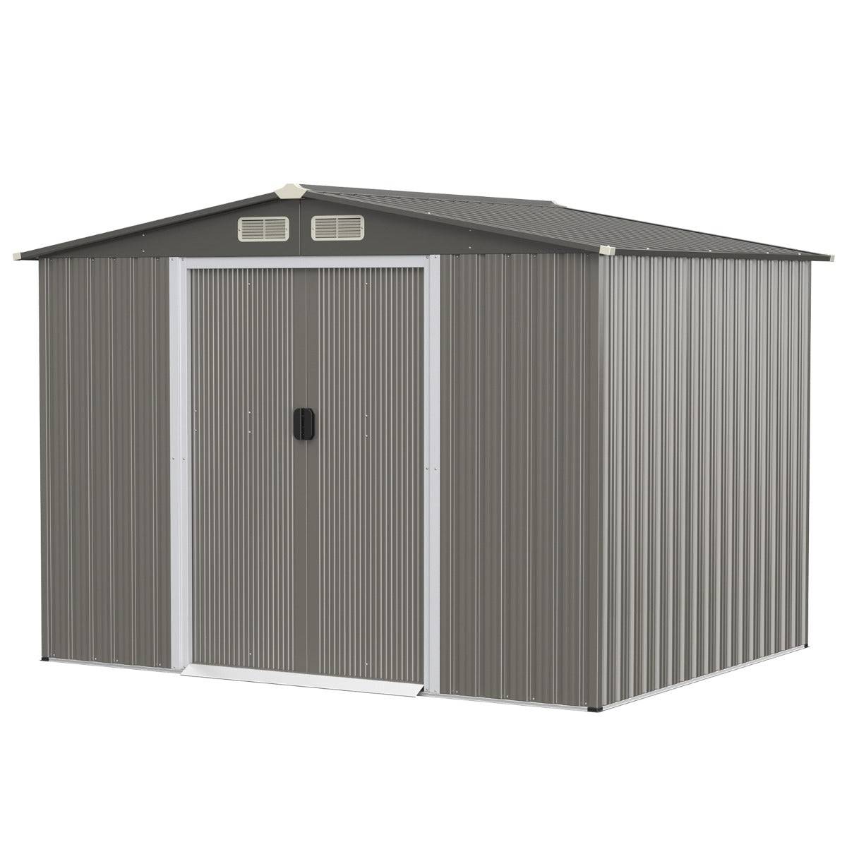 Helloshop26 - Abri de jardin métal extérieur 9,74m³ acier galvanisé avec fondation 4 persiennes double porte et rampe 260 x 207 x 181 cm gris foncé - Imagen 1
